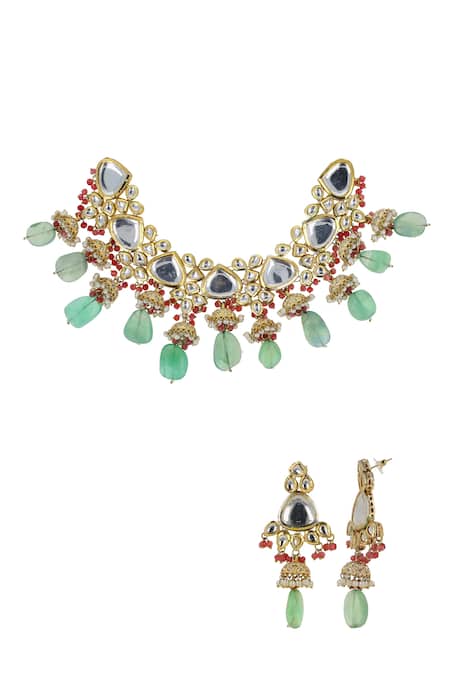Buy_Ishhaara_Multi Color Diamonds, Beads Stone Embellished Choker Set _Online_at_Aza_Fashions