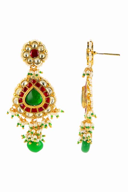 Shop Ishhaara Multi Color Stones, Beads, Zari Tear Drop Shaped Earrings Online at Aza Fashions Shop_Ishhaara_Multi Color Stones, Beads, Zari Tear Drop Shaped Earrings _Online_at_Aza_Fashions