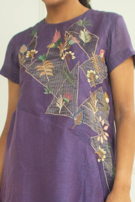 Buy Oja Purple Pant Silk, Tunic Linen Hand Embroidered And Set Online at Aza Fashions Buy_Oja_Purple Pant Silk, Tunic Linen Hand Embroidered And Set _Online_at_Aza_Fashions