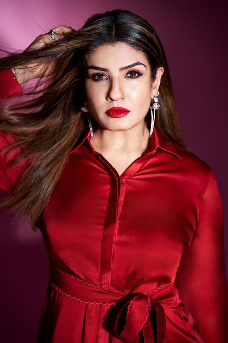 Buy_Garima Bindal_Red Silk, Modal, Chanderi Collared Solid Shirt And Button-down Pant Set _Online_at_Aza_Fashions