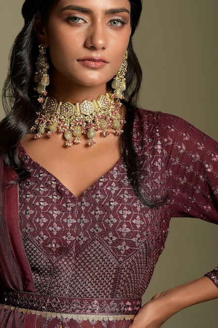 Buy Two Sisters By Gyans Maroon Georgette, Dupatta Net Sequin And Resham Embroidered Anarkali Lehenga Set Online at Aza Fashions Buy_Two Sisters By Gyans_Maroon Georgette, Dupatta Net Sequin And Resham Embroidered Anarkali Lehenga Set _Online_at_Aza_Fashions