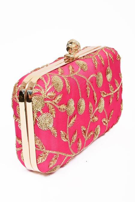 Miar Designs_Fuchsia Sequin And Zari Embellished Kashvi Box Clutch_Online_at_Aza_Fashions