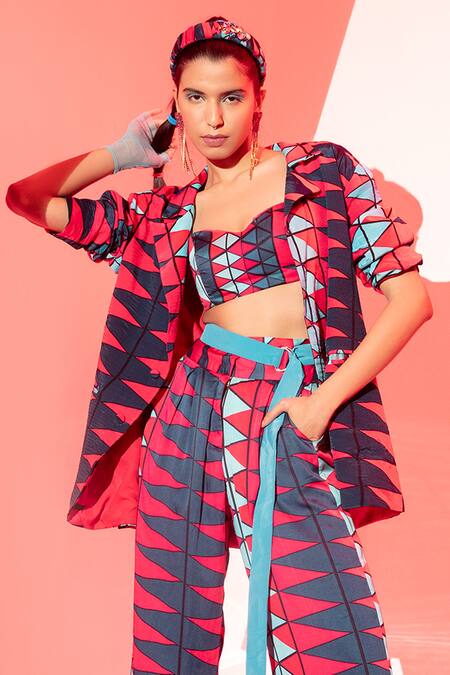 Esha L Amin_Multi Color Viscose Coachella Geometric Print Blazer _Online_at_Aza_Fashions