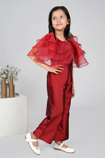 Buy_Jelly Jones_Maroon Taffeta Flared Top And Culottes Set_Online_at_Aza_Fashions