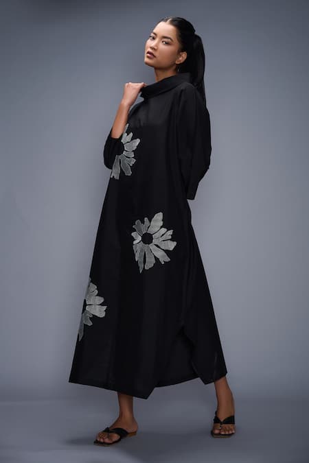 Buy Taika By Poonam Bhagat Black Cotton, Silk Embroidery Collared Dress Online at Aza Fashions Buy_Taika By Poonam Bhagat_Black Cotton, Silk Embroidery Collared Dress _Online_at_Aza_Fashions