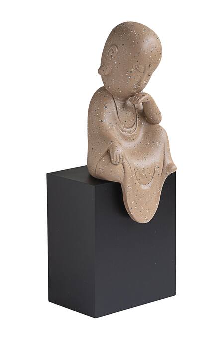 Buy_H2h_Beige Polyresin Baby Monk Sculpture_Online_at_Aza_Fashions
