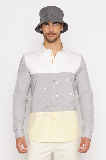 Buy_Lacquer Embassy_White Cotton Embroidery Multi Color Floral Shirt _Online_at_Aza_Fashions