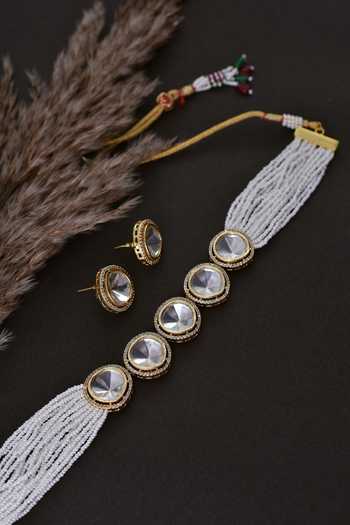 Buy_Swabhimann_White Pearls, Diamonds Polki And Embellished Choker Set _Online_at_Aza_Fashions