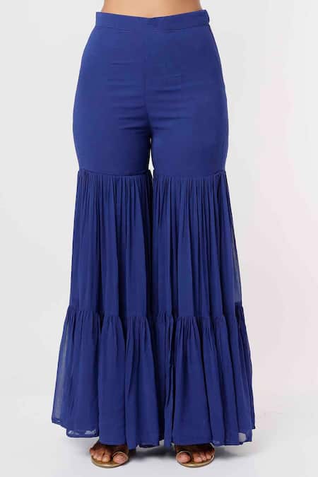 Buy Mehak Murpana Blue Silk, Chiffon Embroidery V-neck Floral Raw Kurta Sharara Set Online at Aza Fashions Buy_Mehak Murpana_Blue Silk, Chiffon Embroidery V-neck Floral Raw Kurta Sharara Set _Online_at_Aza_Fashions