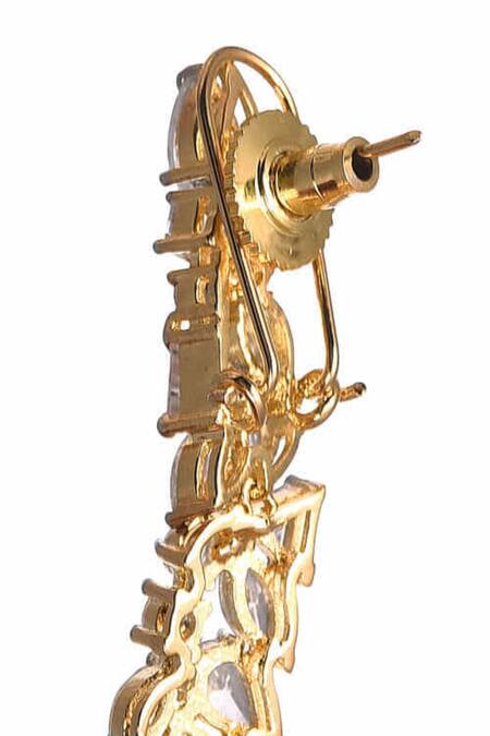 Buy The Jewel Factor Gold Plated Stones, Crystals Embellished Long Earrings Online at Aza Fashions Buy_The Jewel Factor_Gold Plated Stones, Crystals Embellished Long Earrings_Online_at_Aza_Fashions