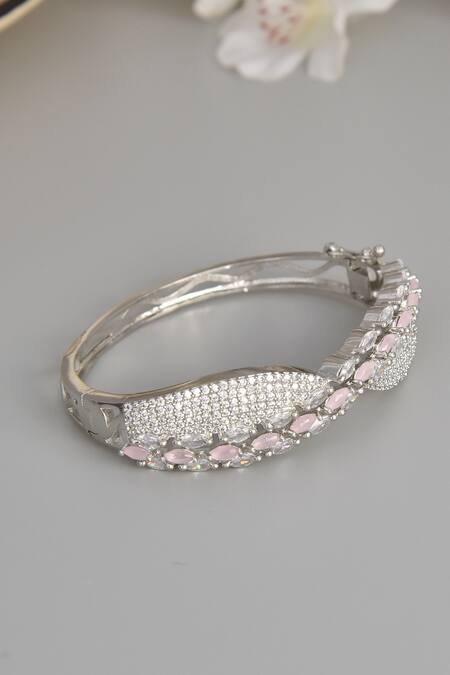Buy_Gwacy_Pink Rose Quartz Zirconia Embellished Twisted Bracelet_Online_at_Aza_Fashions