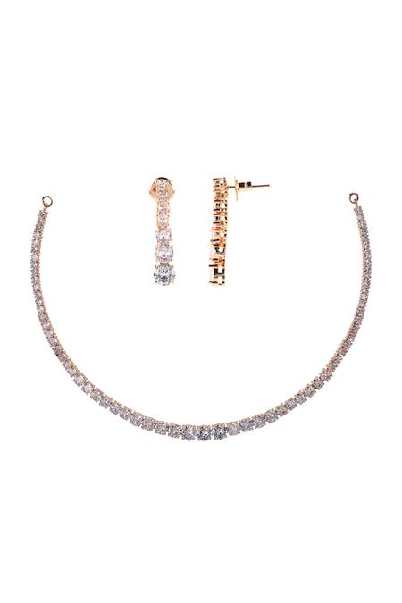 Buy_Ishhaara_Pink Crystals Cubic Zirconia Studded Necklace Set _Online_at_Aza_Fashions