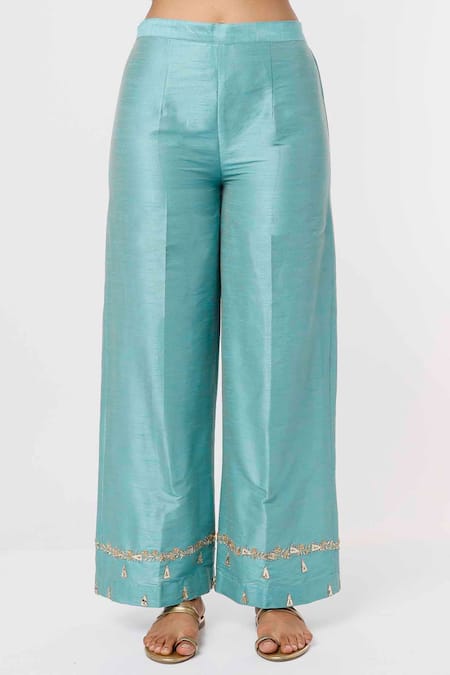 Buy Mehak Murpana Blue Silk Embroidery V-neck Floral Geometric Kurta And Pant Set Online at Aza Fashions Buy_Mehak Murpana_Blue Silk Embroidery V-neck Floral Geometric Kurta And Pant Set _Online_at_Aza_Fashions