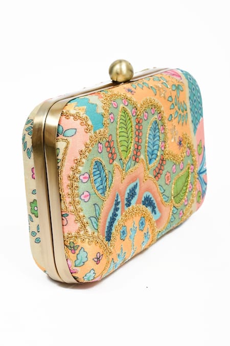 Buy_Miar Designs_Yellow Floral Print Saanvi Box Clutch_Online_at_Aza_Fashions