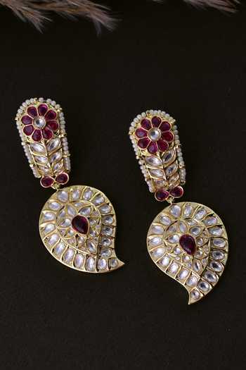 Buy_Swabhimann_Red Diamonds, Stones Kundan Embellished Earrings _Online_at_Aza_Fashions