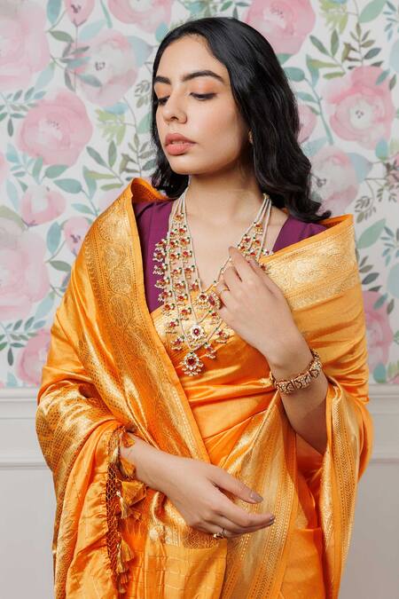 Buy_Paaprika_Orange Silk Zari Handwoven Spun Saree_Online_at_Aza_Fashions