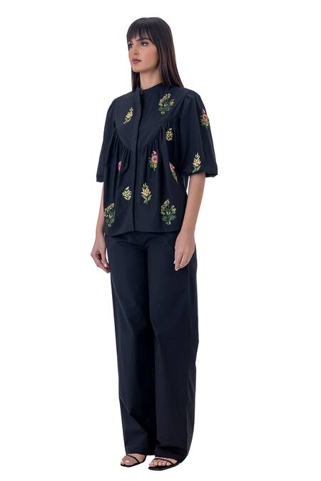 Buy Gaya Multi Color Cotton Embroidered Floral Band Collar Blossom Shirt Online at Aza Fashions Buy_Gaya_Multi Color Cotton Embroidered Floral Band Collar Blossom Shirt _Online_at_Aza_Fashions