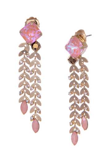 Buy_Ishhaara_Pink Stones Carved Leaves Dangler Earrings _Online_at_Aza_Fashions