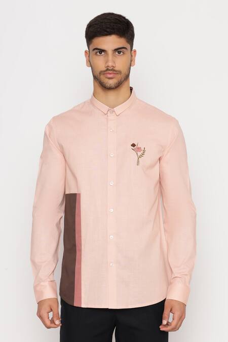 Buy Lacquer Embassy Pink Cotton Embroidery Floral Motif Button Down Shirt Online at Aza Fashions Buy_Lacquer Embassy_Pink Cotton Embroidery Floral Motif Button Down Shirt _Online_at_Aza_Fashions