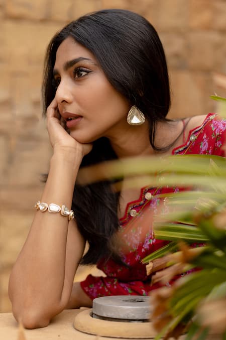 Buy_Punit Balana_Red Satin Silk Printed Floral Pre-draped Saree With Blouse _Online_at_Aza_Fashions