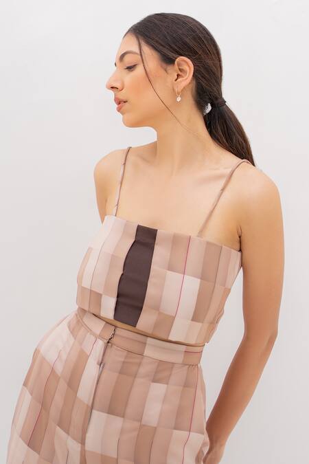 Buy Kritika Madan Label Brown Papaya Twill Printed Checkered Shirt Spread Collar Placket Pant Set Online at Aza Fashions Buy_Kritika Madan Label_Brown Papaya Twill Printed Checkered Shirt Spread Collar Placket Pant Set_Online_at_Aza_Fashions