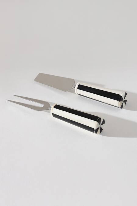 Buy_Table Manners_Black Ss/bone On Your Stripes Cheese Knives Set_Online_at_Aza_Fashions