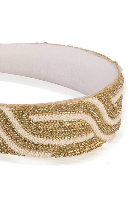 Buy Hair Drama CO Gold Cutdana And Beads Flat Headband Online at Aza Fashions Buy_Hair Drama CO_Gold Cutdana And Beads Flat Headband _Online_at_Aza_Fashions