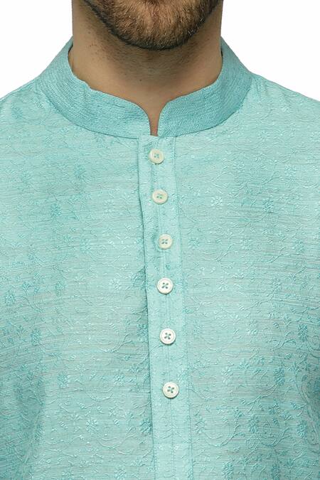 Buy A!A By Abrar Ali Blue Cotton Silk Textured Floral Kurta With Churidar Online at Aza Fashions Buy_A!A By Abrar Ali_Blue Cotton Silk Textured Floral Kurta With Churidar_Online_at_Aza_Fashions