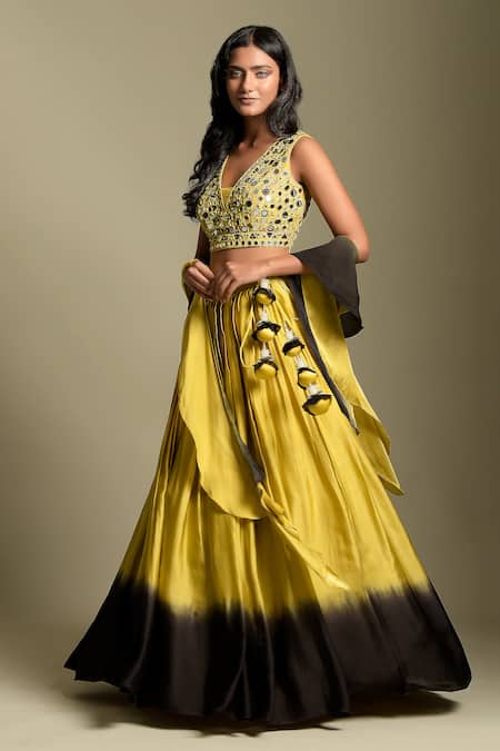 Buy Two Sisters By Gyans Black Crepe, Dupatta Net Mirror And Resham Ombre Lehenga Embroidered Blouse Set Online at Aza Fashions Buy_Two Sisters By Gyans_Black Crepe, Dupatta Net Mirror And Resham Ombre Lehenga Embroidered Blouse Set _Online_at_Aza_Fashions