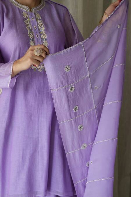 Buy Kanika Sharma Purple Silk, Georgette, Pearls, Placket Kurta Sharara Set Online at Aza Fashions Buy_Kanika Sharma_Purple Silk, Georgette, Pearls, Placket Kurta Sharara Set _Online_at_Aza_Fashions