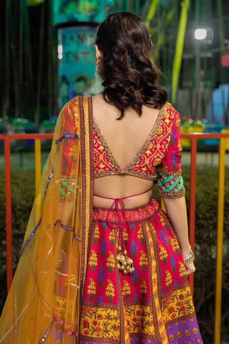 Buy Irrau By Samir Mantri Multi Color Net, Silk Sequins, Embroidery, Gota Printed Panelled Lehenga Set Online at Aza Fashions Buy_Irrau By Samir Mantri_Multi Color Net, Silk Sequins, Embroidery, Gota Printed Panelled Lehenga Set _Online_at_Aza_Fashions