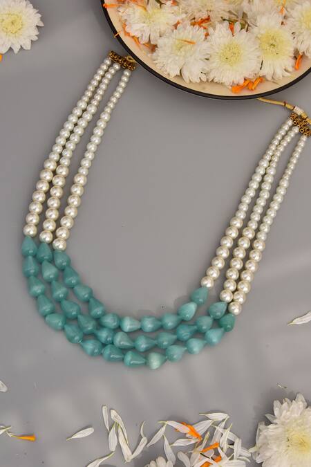 Buy_Swabhimann_Green Mint Pearl Layered Necklace _Online_at_Aza_Fashions