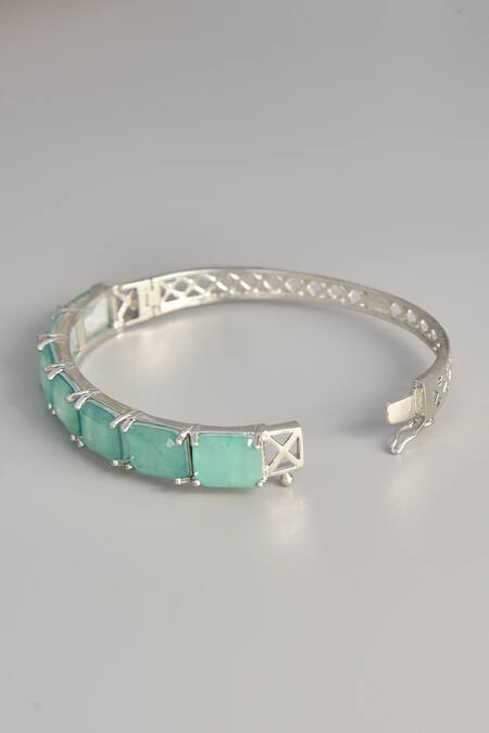 Buy_Gwacy_Green Zirconia Geometric Embellished Bracelet_Online_at_Aza_Fashions