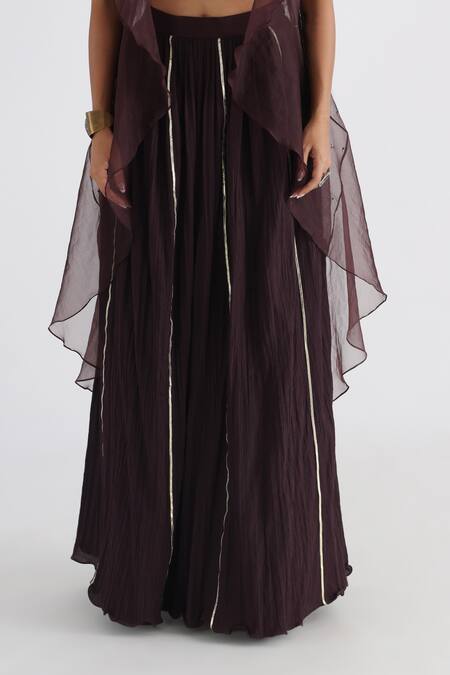 Smriti By Anju Agarwal_Brown Bamboo, Organza, Cotton Sequins Embroidered Jacket And Flared Pant Set _Online_at_Aza_Fashions