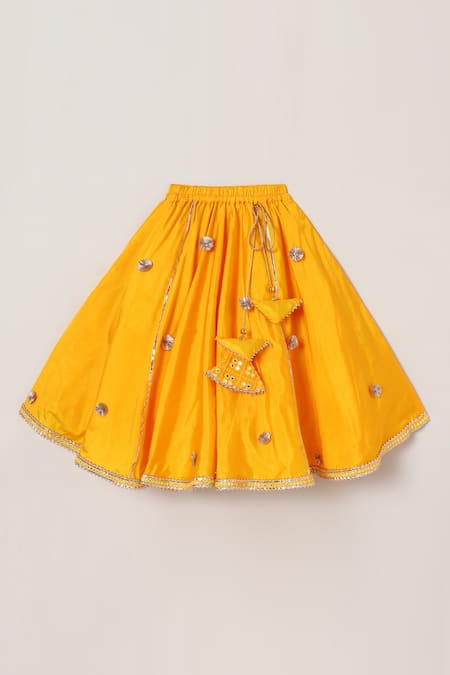 Buy_Byb Premium_Yellow Georgette, Silk Mirrors Work Blouse Skirt Set _Online_at_Aza_Fashions