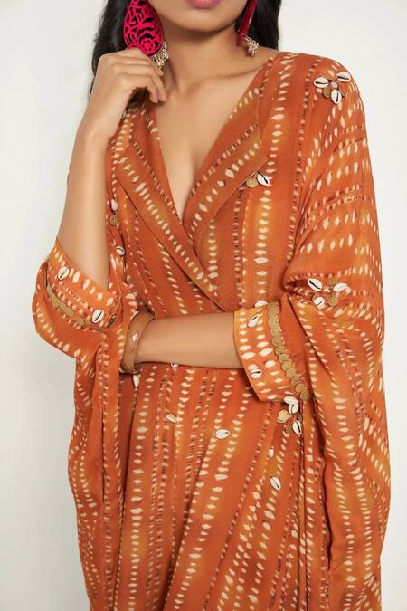 Buy_Style Junkiie_Orange Crepe Collared Printed Jumpsuit _Online_at_Aza_Fashions
