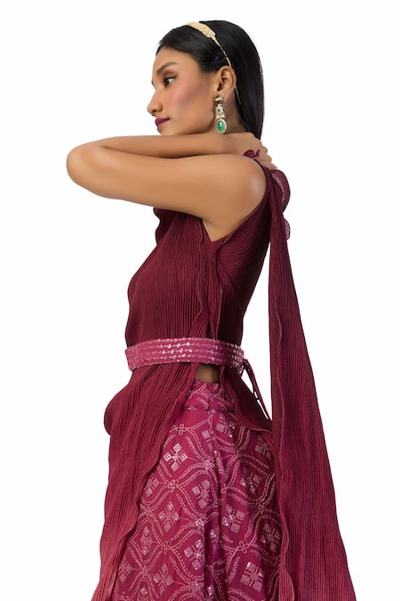 Buy Meghna Shah Pink Chiffon, Georgette Sequins, One Shoulder Textured Top And Skirt Set Online at Aza Fashions Buy_Meghna Shah_Pink Chiffon, Georgette Sequins, One Shoulder Textured Top And Skirt Set _Online_at_Aza_Fashions