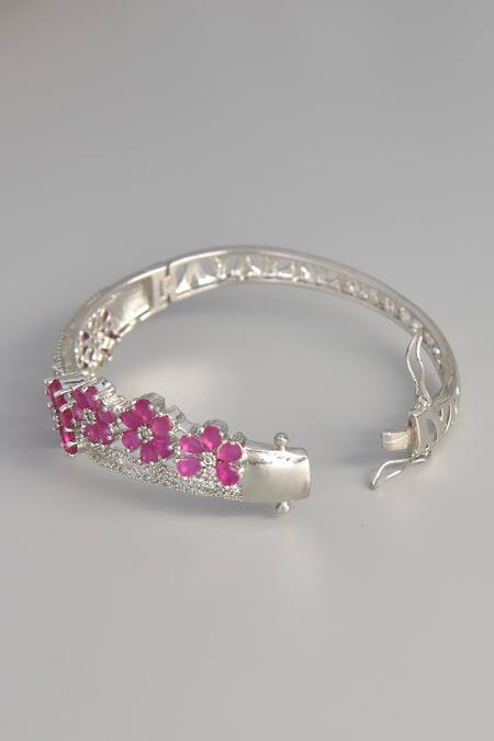 Buy_Gwacy_Pink Zirconia Floral Shaped Bracelet_Online_at_Aza_Fashions