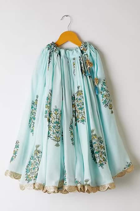 Buy_YUVRAANI JAIPUR_Blue Muslin Zari, Tassels Embroidered One Shoulder Top And Skirt _Online_at_Aza_Fashions