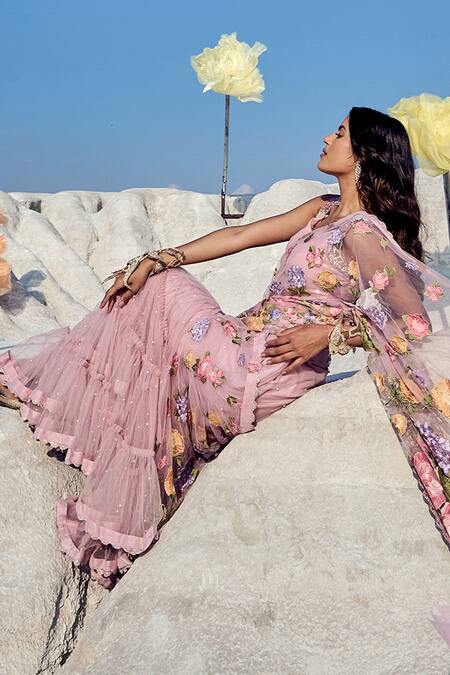 Buy Nikita Vishakha Lilac Net, Georgette Pearls, Zari Scoop Neck Tiered Embroidered Lehenga Saree Online at Aza Fashions Buy_Nikita Vishakha_Lilac Net, Georgette Pearls, Zari Scoop Neck Tiered Embroidered Lehenga Saree _Online_at_Aza_Fashions