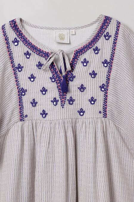 Buy Byb Premium Beige Cotton, Lurex Embroidery Dress Online at Aza Fashions Buy_Byb Premium_Beige Cotton, Lurex Embroidery Dress _Online_at_Aza_Fashions