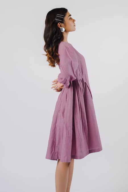 Buy Tussah By Siddhi Shah Purple Cotton Round Neck Cutwork Detail Dress Online at Aza Fashions Buy_Tussah By Siddhi Shah_Purple Cotton Round Neck Cutwork Detail Dress _Online_at_Aza_Fashions