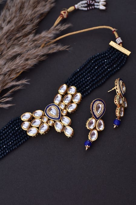 Buy_Swabhimann_Blue Diamonds, Stones Kundan Studded Layered Necklace Set _Online_at_Aza_Fashions