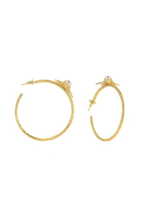 Buy_Ishhaara_Gold Plated Pearls, Stones Star Embellished Hoops _Online_at_Aza_Fashions