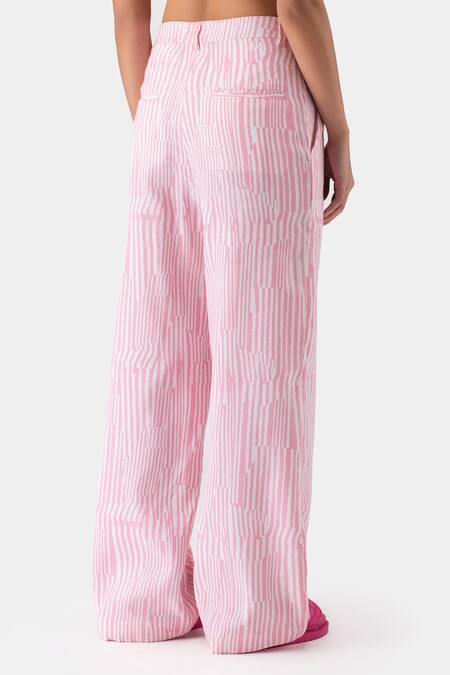 Genes Lecoanet Hemant Pink Printed Stripe Flared Trouser Online at Aza Fashions Genes Lecoanet Hemant_Pink Printed Stripe Flared Trouser _Online_at_Aza_Fashions