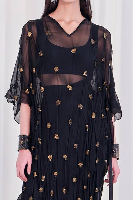 Buy AK-OK Black Silk Sequins Round Neck, Embroidered Dress And Crop Top Set Online at Aza Fashions Buy_AK-OK_Black Silk Sequins Round Neck, Embroidered Dress And Crop Top Set _Online_at_Aza_Fashions