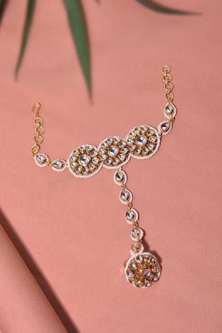 Buy_Swabhimann_Gold Plated Diamonds, Pearls Kundan Embellished Hathphool _Online_at_Aza_Fashions