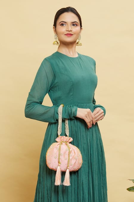 Buy Nazaakat By Samara Singh Peach Embroidery, Beads Floral Pearl Embellished Potli Online at Aza Fashions Buy_Nazaakat By Samara Singh_Peach Embroidery, Beads Floral Pearl Embellished Potli _Online_at_Aza_Fashions