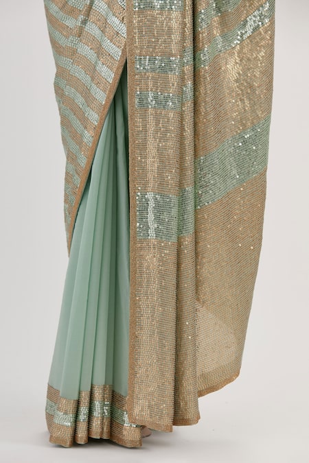 Shop_Nakul Sen_Blue Chiffon Sequin Embroidered Saree With Blouse_Online_at_Aza_Fashions