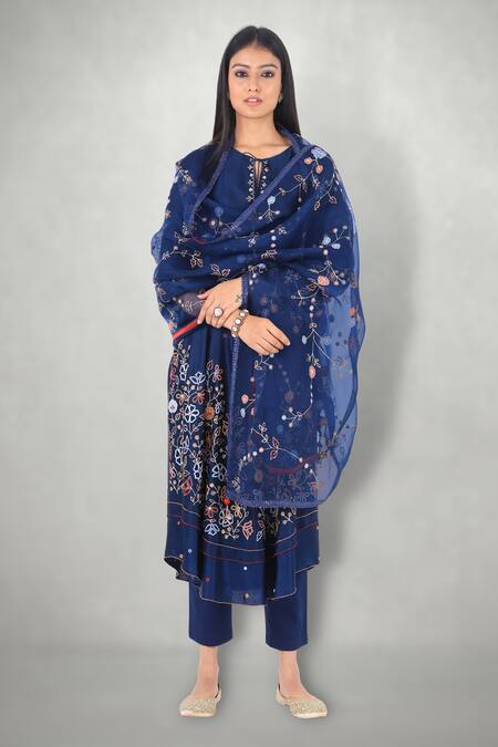 I Am Design Blue Cotton , Silk Organza, Linen Aari Round Embroidered Kurta Set Online at Aza Fashions I Am Design_Blue Cotton , Silk Organza, Linen Aari Round Embroidered Kurta Set _Online_at_Aza_Fashions
